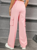 Straight Leg Cargo Pants, Y2K High Waist Solid Pants For Spring & Fall, Women's Clothing