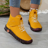 Women's Solid Color Casual Boots, Buckle Soft Sole Platform High-top Walking Shoes, Round Toe Comfort Winter Boots fall