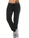 Long Length Solid Tie Waist Pants, Casual Jogger Pants With Pockets For All Season, Women's Clothing