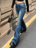 Elegant Washed Retro Flare Jeans – Slim Fit, High Stretch, All-Season Comfort & Easy Care