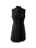 Vibrant Solid Color Lapel Neck Sleeveless Vest Jacket - Button Front, Machine Washable, Casual Everyday Wear for Women - Polyester, No Elasticity, Woven