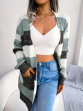 Purpdrank Cozy Striped V-neck Cardigan - Casual Drop Shoulder Knitwear - Loose Fit, Long Sleeve, Color Block - Perfect for Fall & Winter - Womens Fashion Staple