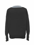 Purpdrank Contrast Trim V Neck Sweater, Casual Long Sleeve Pullover Sweater, Women's Clothing