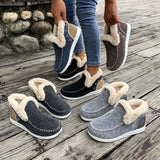 Cozy Women's Slip-On Ankle Boots - Plush Lined, Round Toe, Flat Heel, Soft Sole for Winter Comfort