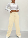 Solid Drawstring Pants, Casual Wide Leg Elastic Waist Pants, Women's Clothing