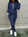 ComfyCasual Women's Two-Piece Set: Kangaroo Pocket Hoodie & Adjustable Drawstring Pants - Perfect for Everyday & Lounge