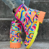 Women's Abstract Color Chunky Heel Boots, Fashion Lace Up Short Boots, Comfortable Ankle Booties