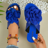 Purpdrank Lightweight Casual Summer Flower Decor Slide Sandals - Women's Open Toe Flat Shoes