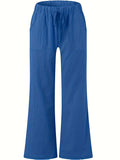 Versatile Spring-Fall Women's Wide-Leg Pants - Micro-Elastic, Solid Color, Easy-Care with Drawstring Waist