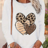 Purpdrank Women's Casual Leopard Heart Print Long Sleeve T-Shirt - Crew Neck, Polyester Blend, Machine Washable, Stylish Top for Spring & Fall, Leopard Print Blouse