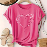 Purpdrank [Plus Size Heart Print T-Shirt] Plus Size Butterfly Heart Print T-Shirt, Casual Short Sleeve Top For Spring & Summer, Women's Plus Size Clothing