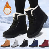 Women's Solid Color Short Boots, Casual Lace Up Plush Lined Boots, Comfortable Winter Ankle Boots