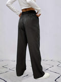 Solid Drawstring Pants, Casual Wide Leg Elastic Waist Pants, Women's Clothing