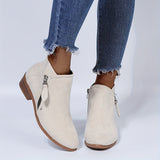 Women's Chunky Heel Ankle Boots, Solid Color Side Zipper Stacked Heels, Casual Outdoor Short Boots