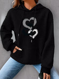 Heart Print Waffle Hoodie - Cozy Drawstring Casual Hooded Sweatshirt for Women, Perfect for Winter and Fall Seasons, Soft and Warm Clothing for Everyday Wear