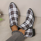 Purpdrank Women's Plaid Ankle Boots, Christmas Style Chunky Low Heeled Boots, Side Zipper Short Boots