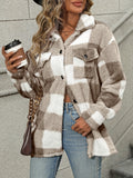 Cozy Plaid Fuzzy Jacket - Warm Long Sleeve Outerwear with Button Front, Casual Winter Coat for Women - Perfect for Fall and Winter Season