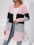 Purpdrank Vibrant Color Block Long Sleeve Open Front Cardigan - Soft, Cozy, Versatile Knit Outwear for Spring & Fall - Perfect for Women's Everyday Wear, Layering, and Styling