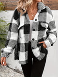 Purpdrank Cozy Plaid Faux Fur Fuzzy Coat - Stylish Button Front Long Sleeve Warm Outerwear - Designed for Womens Fall & Winter Fashion