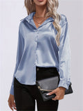 Purpdrank Elegant All-Season Shirt for Women - Long Sleeve, Solid Color, Easy-Care Polyester Blouse with Classic Turn-Down Collar