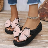 Purpdrank [Decorative Bowknot Flip Flops] Women's Bowknot Decor Platform Flip Flops, Slip On Casual Non-slip Summer Slides, Vacation Beach Wedge Slides