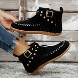 Women's Tassel Decor Short Boots, Fashion Metal Beads Decor Ankle Boots, Stylish Side Zipper Boots