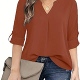 Purpdrank Chic Solid V-Neck Blouse - Fashionable simplicity for Women - Relaxed Casual Long Sleeve Style