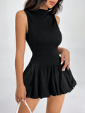 Puffy Hem Mock Neck Tank Dress, Y2K Sleeveless A-line Mini Dress For Spring & Summer, Women's Clothing