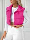 Purpdrank Zip Up Cropped Vest Coat, Casual Solid Sleeveless Stand Collar Outerwear, Women's Clothing