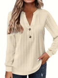 Purpdrank Plus Size Womens Soft Cable Knit Top with Trendy Button Detail - V Neck, Long Sleeve, Slight Stretch for Casual Comfort