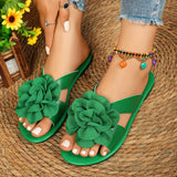 Purpdrank Lightweight Casual Summer Flower Decor Slide Sandals - Women's Open Toe Flat Shoes