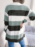 Purpdrank Cozy Striped V-neck Cardigan - Casual Drop Shoulder Knitwear - Loose Fit, Long Sleeve, Color Block - Perfect for Fall & Winter - Womens Fashion Staple