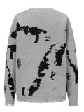 Abstract Pattern Crew Neck Sweater, Casual Long Sleeve Sweater For Fall & Winter, Women's Clothing