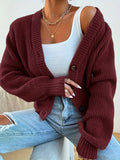 Single-Breasted Solid Color Long Sleeve Cardigan, Casual V Neck For Fall & Winter, Women's Clothing