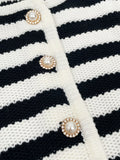 Chic Black & White Striped Knit Cardigan - Casual Long Sleeve Button-Up Sweater for Women, Perfect for Fall/Winter