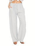 Women's Comfortable Wide Leg Drawstring Pants - Versatile Solid Color Palazzo for Casual & Everyday Wear, Relaxed Fit Women's Apparel