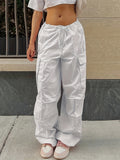 Y2K Wide Leg Comfy Pants - High Waist, Loose Drawstring, Casual Pocket, Solid Color, Fashionable, Comfortable, Women's Clothing