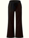 Versatile Spring-Fall Women's Wide-Leg Pants - Micro-Elastic, Solid Color, Easy-Care with Drawstring Waist