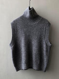 Purpdrank Casual Loose Sleeveless Solid Color High-Neck Sweater Vest Outerwear