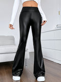 Stylish Faux Leather Flare Leg Pants - Women's High Waist Slim Pants for Elegant Look - Comfortable, Stretchy, and Versatile Clothing for Daily Wear