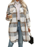 Purpdrank Long Sleeve Plaid Fuzzy Lapel Collar Jacket - Soft, Elegant, and Warm for Fall & Winter - Machine Washable Polyester Coat for Women