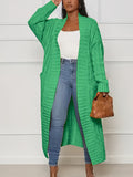 Purpdrank Plus Size Casual Cardigan, Women's Plus Cable Knitted Long Sleeve Open Front Medium Stretch Sweater Cardigan With Pockets