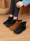 Women's Tassel Decor Short Boots, Fashion Metal Beads Decor Ankle Boots, Stylish Side Zipper Boots