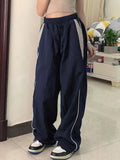 Trendy Wide Leg Color Block Cargo Pants - Women's Fashion Pants with Drawstring Elastic Waist, Y2K Inspired, Comfortable and Stylish - Perfect for Casual Daily Wear