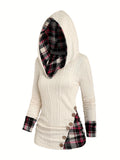 Warm & Stylish Tartan Hoodie with Decorative Buttons - Perfect Fit, Easy-Care Casual Winter Wear for Women