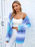 Purpdrank Plus Size Ombre Cable Knit Open Front Cardigan, Long Sleeve Drop Shoulder Vacation Style Knitted, Women's Clothing