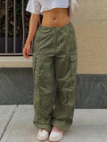 Y2K Wide Leg Comfy Pants - High Waist, Loose Drawstring, Casual Pocket, Solid Color, Fashionable, Comfortable, Women's Clothing