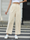 High Waist Solid Pleated Straight Leg Pants - Chic Casual Style for Women - Comfort Fit, Fashion-forward Wardrobe Essential