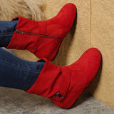 Women's Solid Color Ankle Boots, Round Toe Buckle Belt Side Zipper Boots, Comfortable Outdoor Shoes