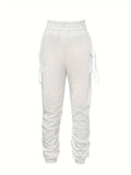 Comfy Chic Women's Ruched Jogger Pants - Versatile Flap Pockets, Elastic Waist for Casual Wear & Everyday Outfits